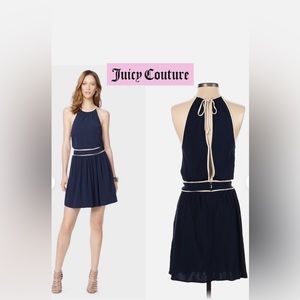 Juicy Couture La Brea Halter Vicose Mini Dress Navy Gold Embossed Logo, small